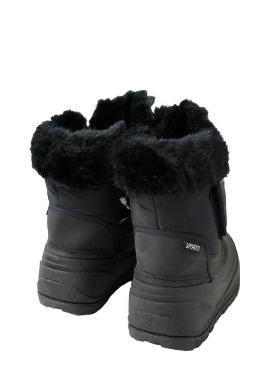 Black InsulatedMid-Calf Winter Snow Boots-Faux Fur Lined