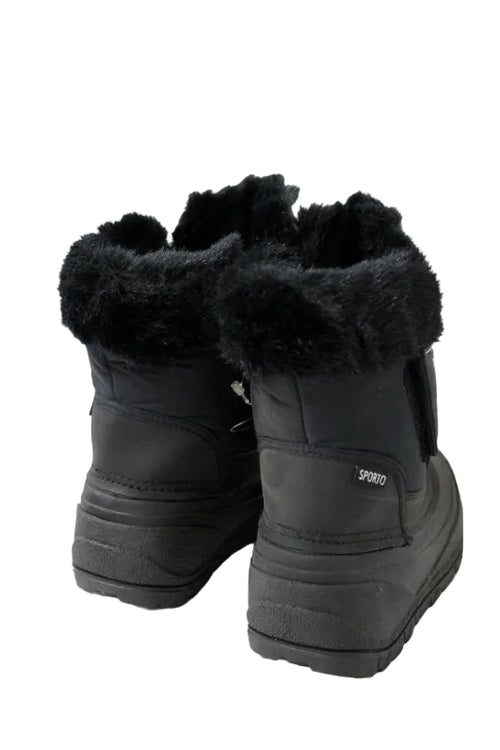 Black InsulatedMid-Calf Winter Snow Boots-Faux Fur Lined