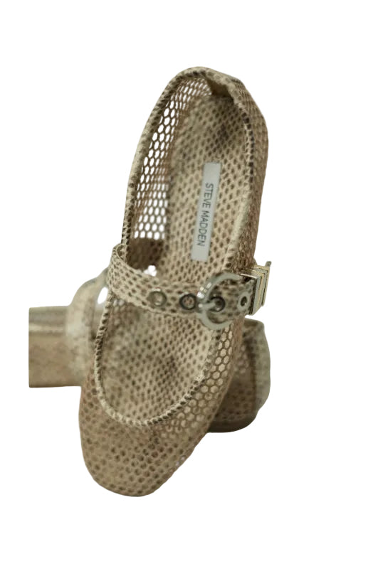 Women’s Mesh Mary Jane Flats – Beige/Tan