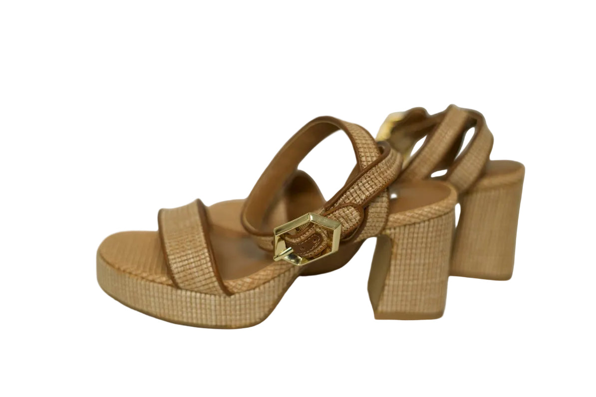 Women’s Raffia Platform Espadrille Sandals – Natural Tan | Ankle Strap Wedge