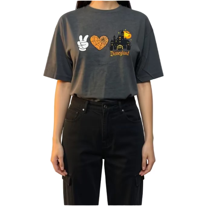 Halloween Mickey Love Graphic T-Shirt – Charcoal Gray