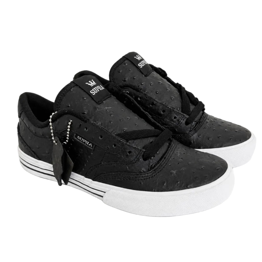 Mens Black Textured Low-Top Sneakers – White Sole