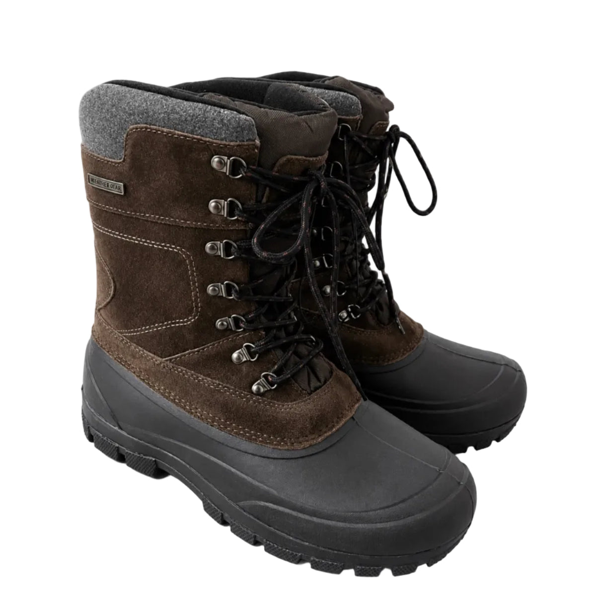 Mens Brown Lace-up Winter Snow Boots
