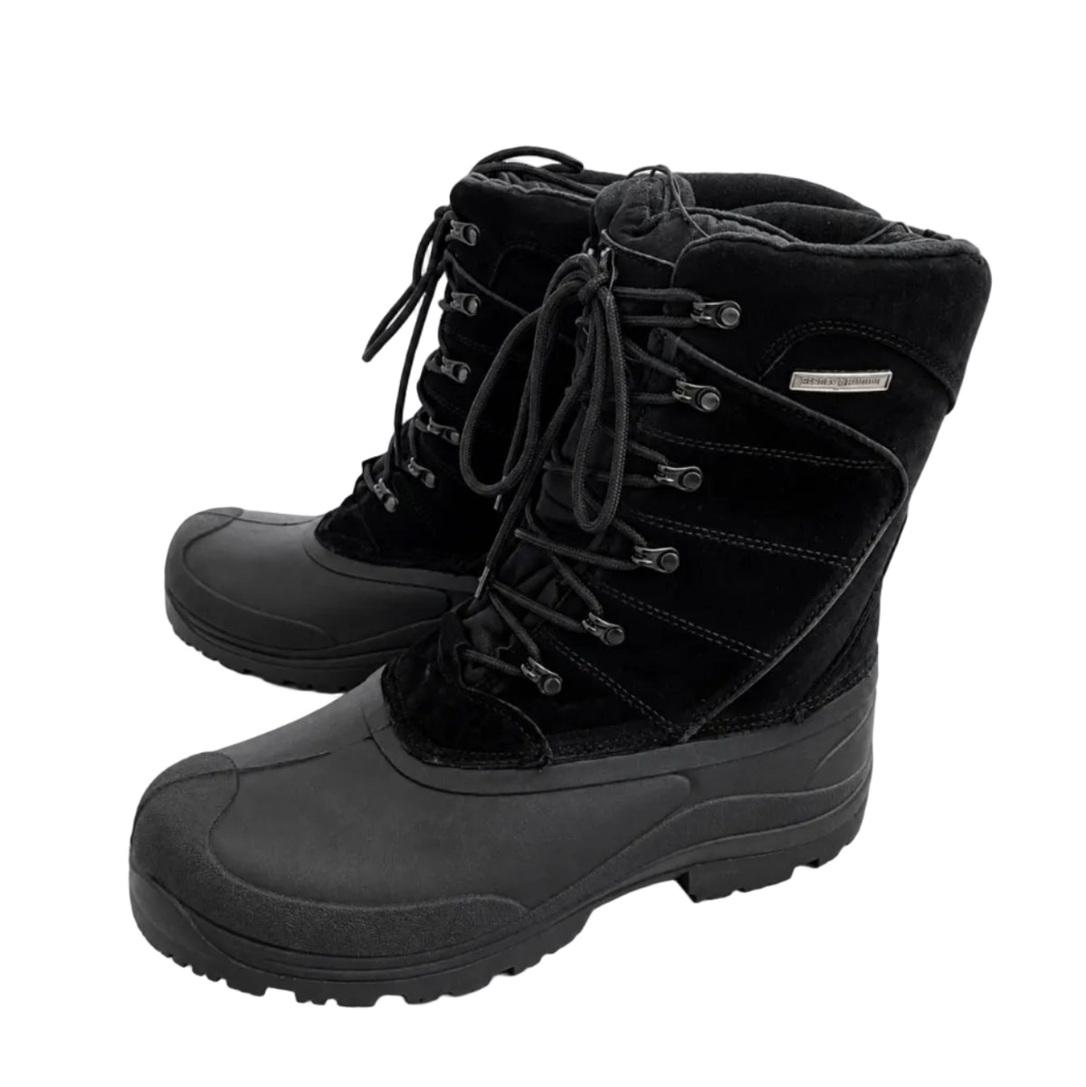 Mens Black Lace-Up Waterproof Winter Snow Boots