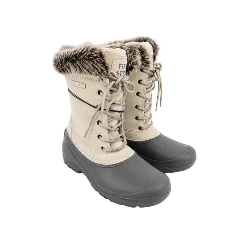 Women's Faux Fur Trim Lace-Up Winter Snow Boots- Beige & Charcoal