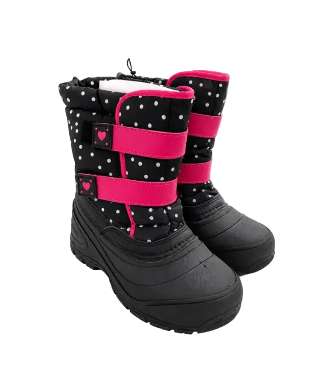 Girls Black & Pink Polka Dot Winter Snow Boots