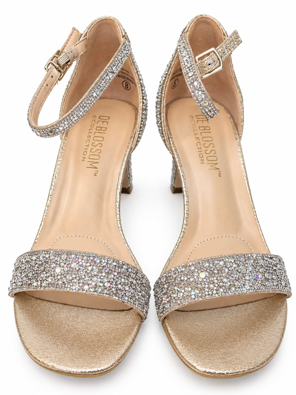 Womens Rhinestone Ankle Strap Heeled Sandals