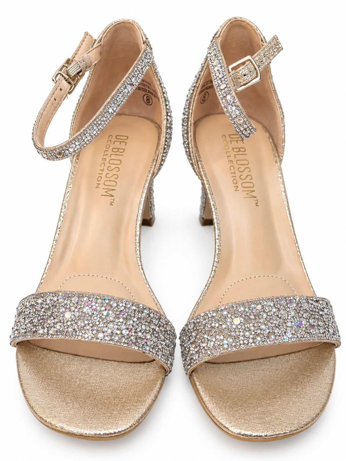 Womens Rhinestone Ankle Strap Heeled Sandals