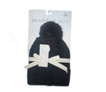 Women’s Glitter Knit Beanie with Faux Fur Pom-Pom – Black