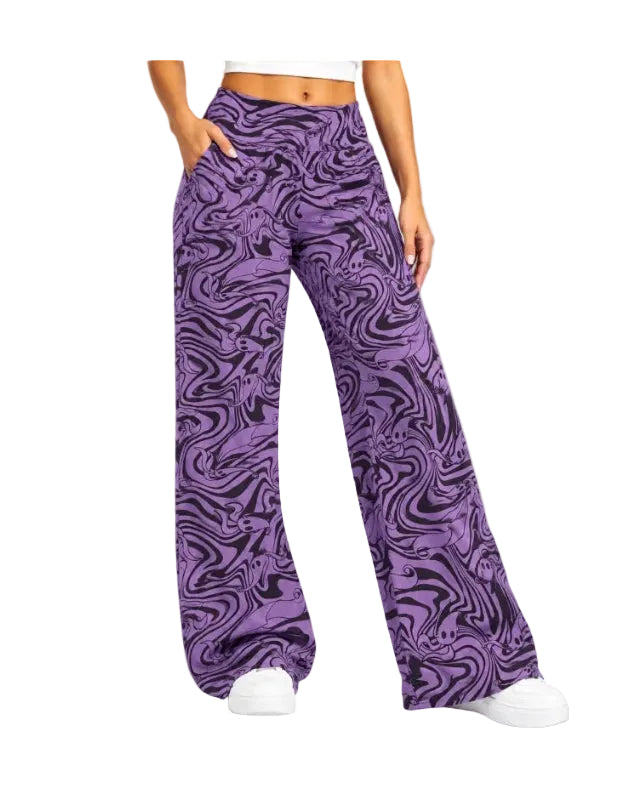 Purple and Black Abstract Graphic Print Cotton Pants