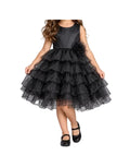 Girls’ Black Tiered Ruffle Party Dress with Floral Accent