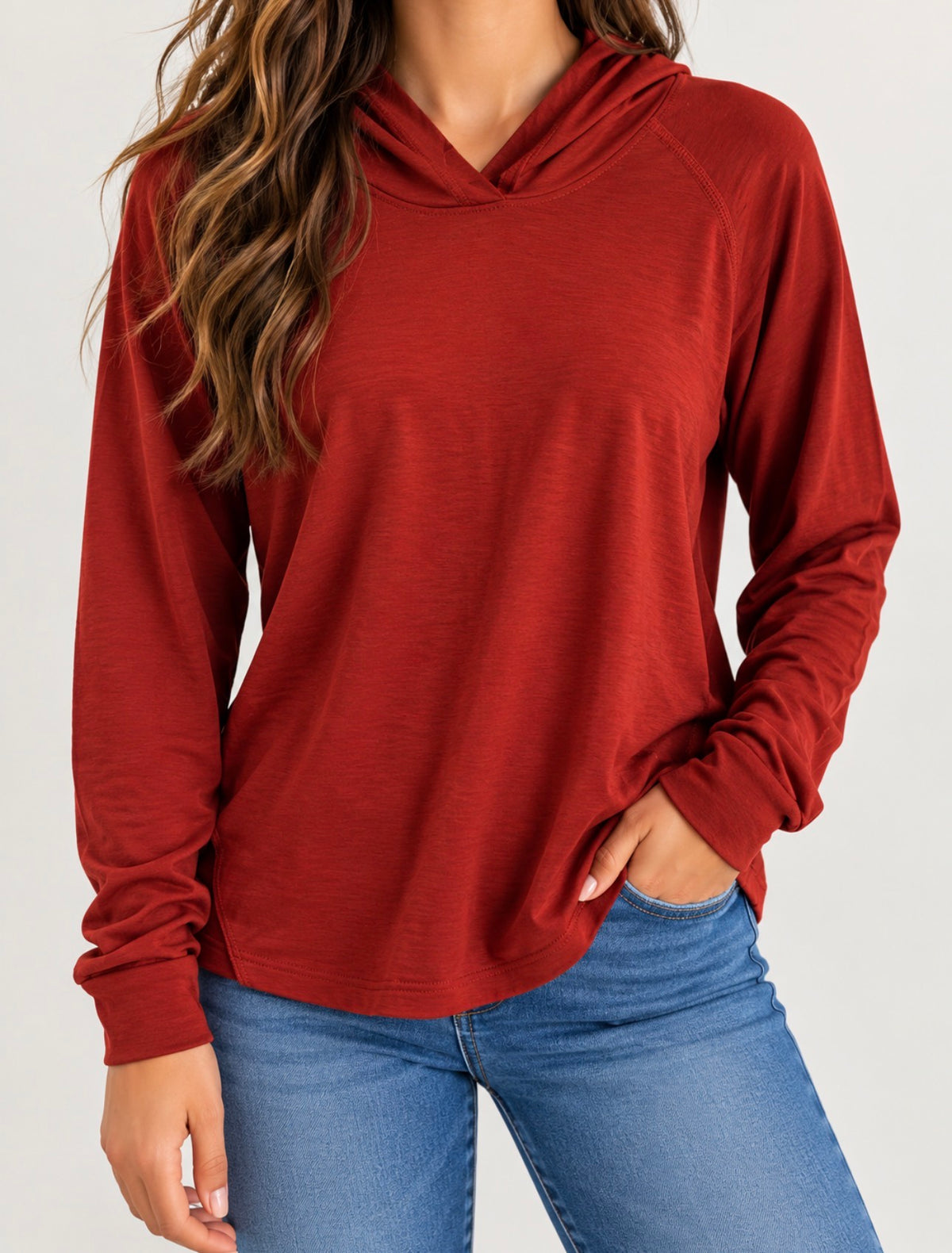 Women’s Rust Red Lightweight Long Sleeve Hoodie