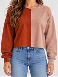 Womens Two Tone Color Block Cropped Sweatshirt