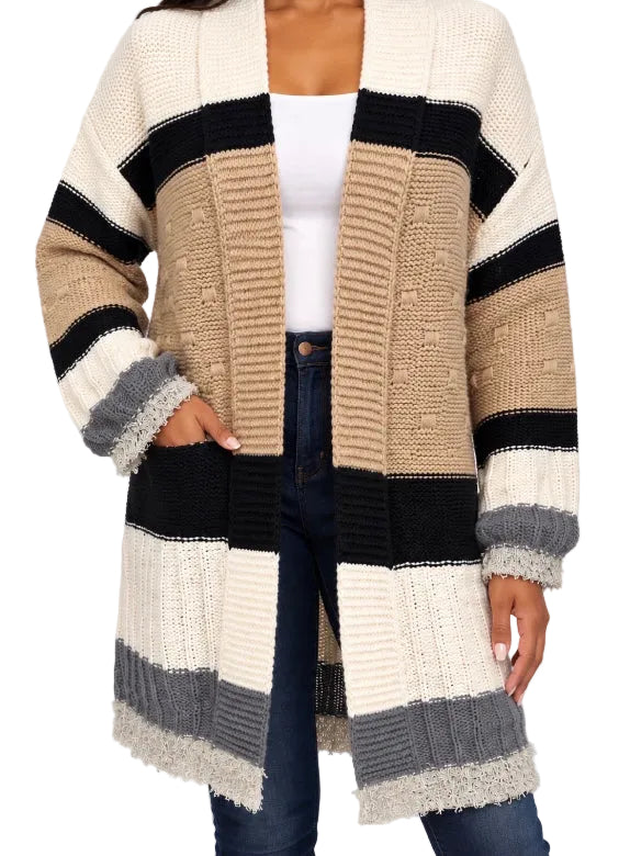 Women’s Color Block Longline Knit Cardigan