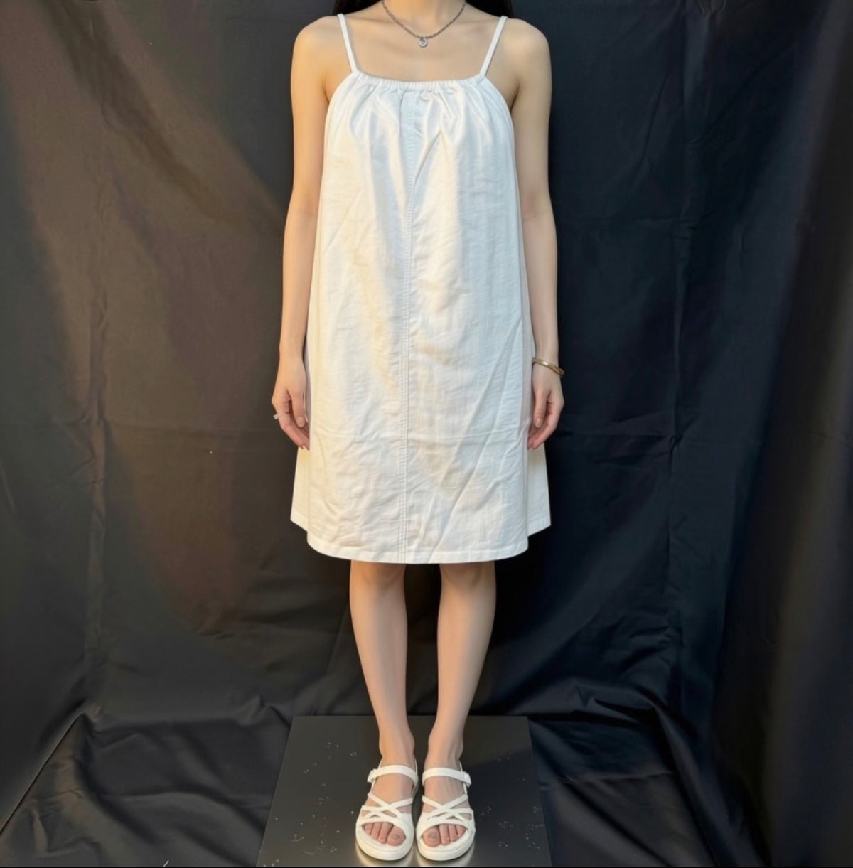 White Sleeveless Spaghettti Strap A Line Dress