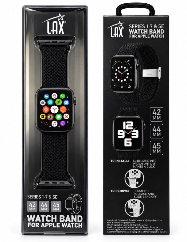 Black Braided Watch Band for Apple Watch - 42mm, 44mm, & 45mm