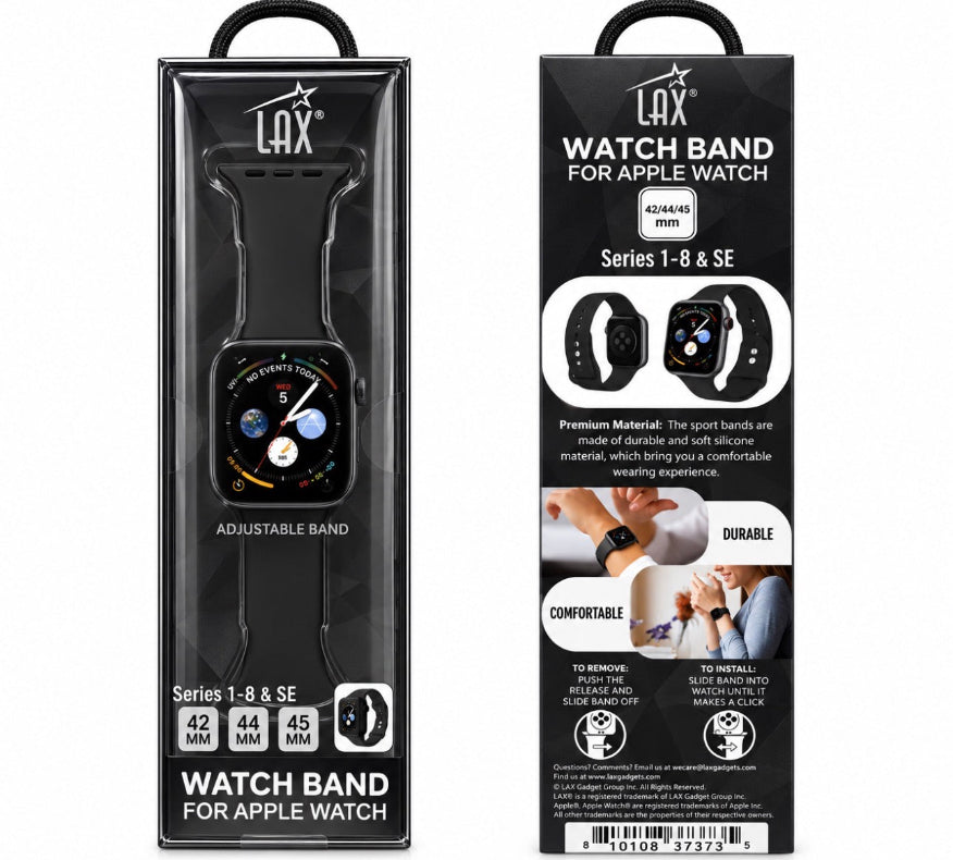 Black Silicone Sport Apple Watch Band – 42mm, 44mm & 45mm